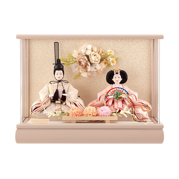 雛人形 コンパクト ひな人形 雛 ケース飾り 親王飾り フラワーリース アクリルケース モカ