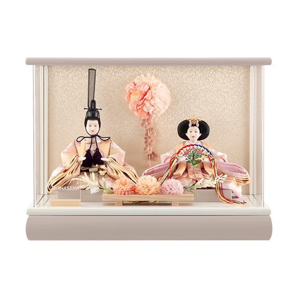 雛人形 コンパクト ひな人形 雛 ケース飾り 親王飾り フラワーリース アクリルケース アイボリー